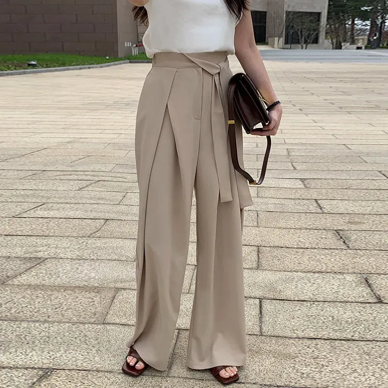 Girlary High Waist Pleated Women Pants Straight Tube Loose Wide Leg Pants Korean Chic Autumn Simple Casual Streetwear Women Pants