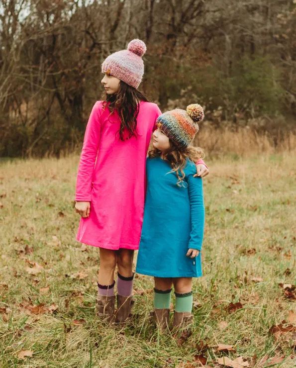 Girls Lightweight Soft Cotton Fleece A-Line Dress| Teal