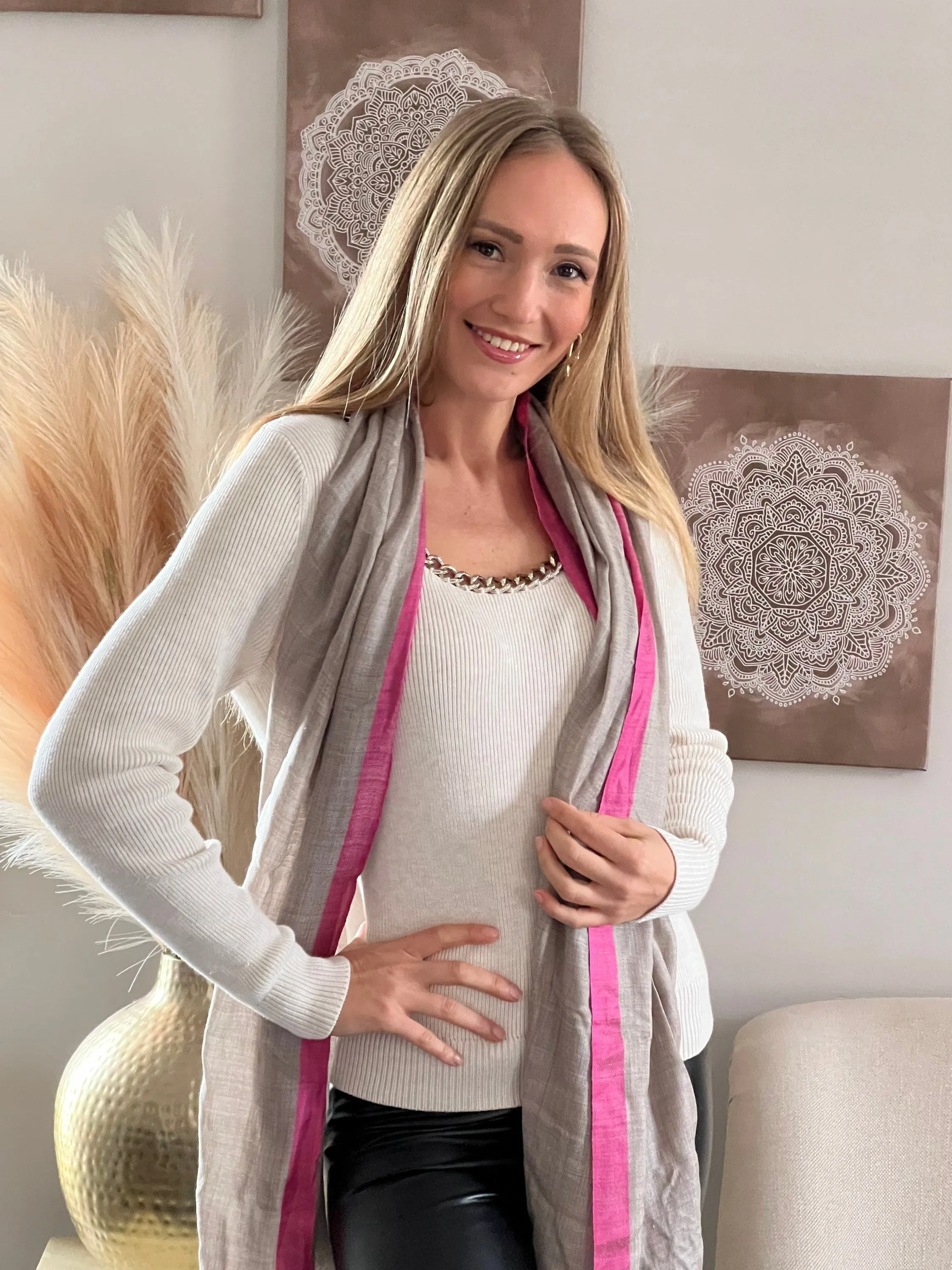 Gray and Pink Cashmere Scarf, Super Soft Shawl, Luxury Gift For Her