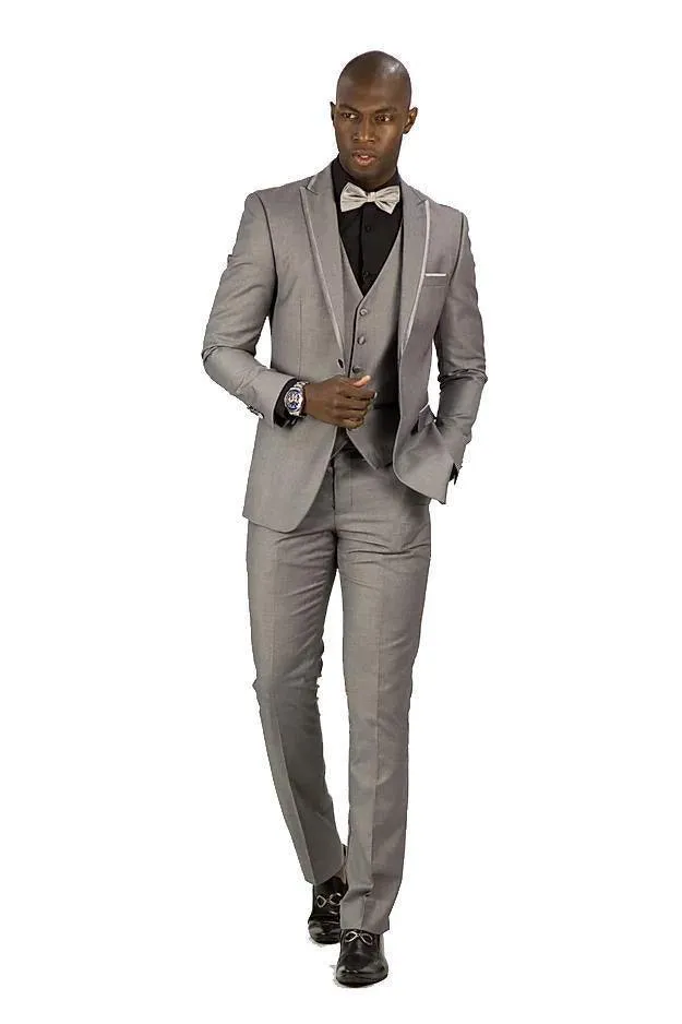 Grey Tuxedo Slim Fit  3 Piece with Trimmed Peak Lapel