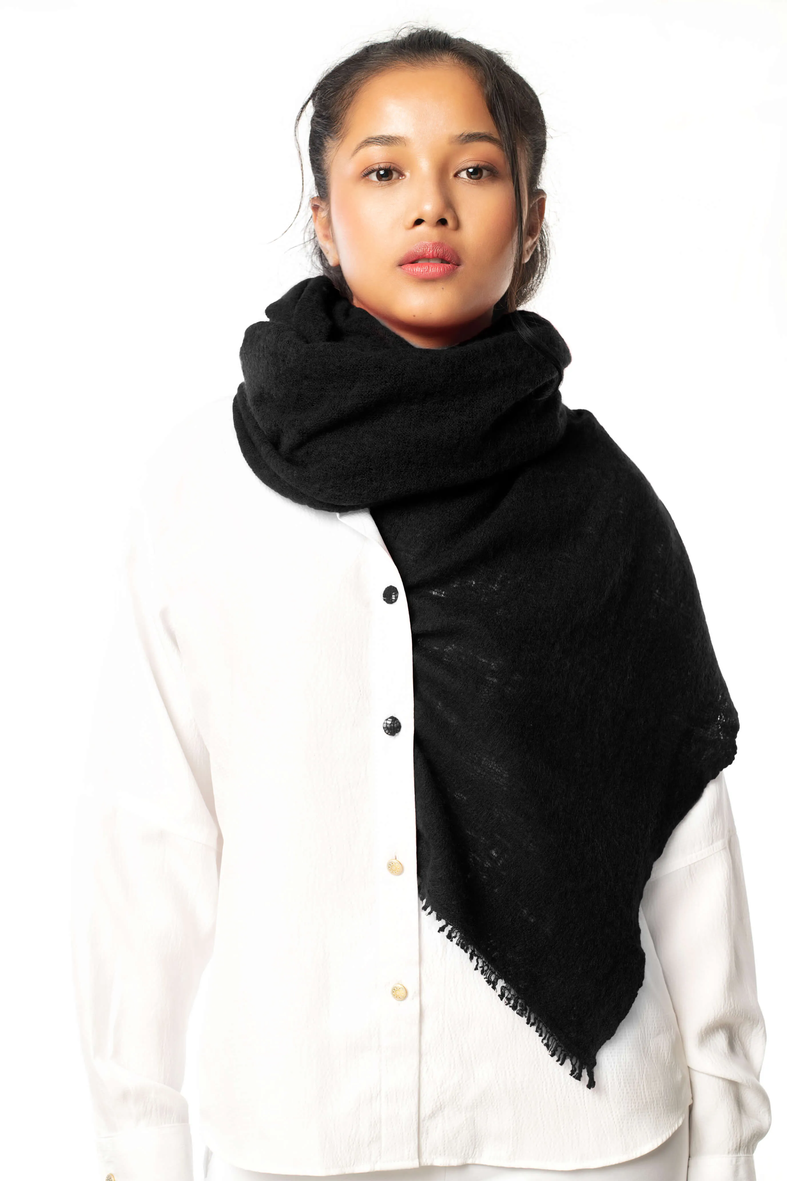 Hand Knitted Pure Cashmere in Black | | Scarf Shawl Wrap