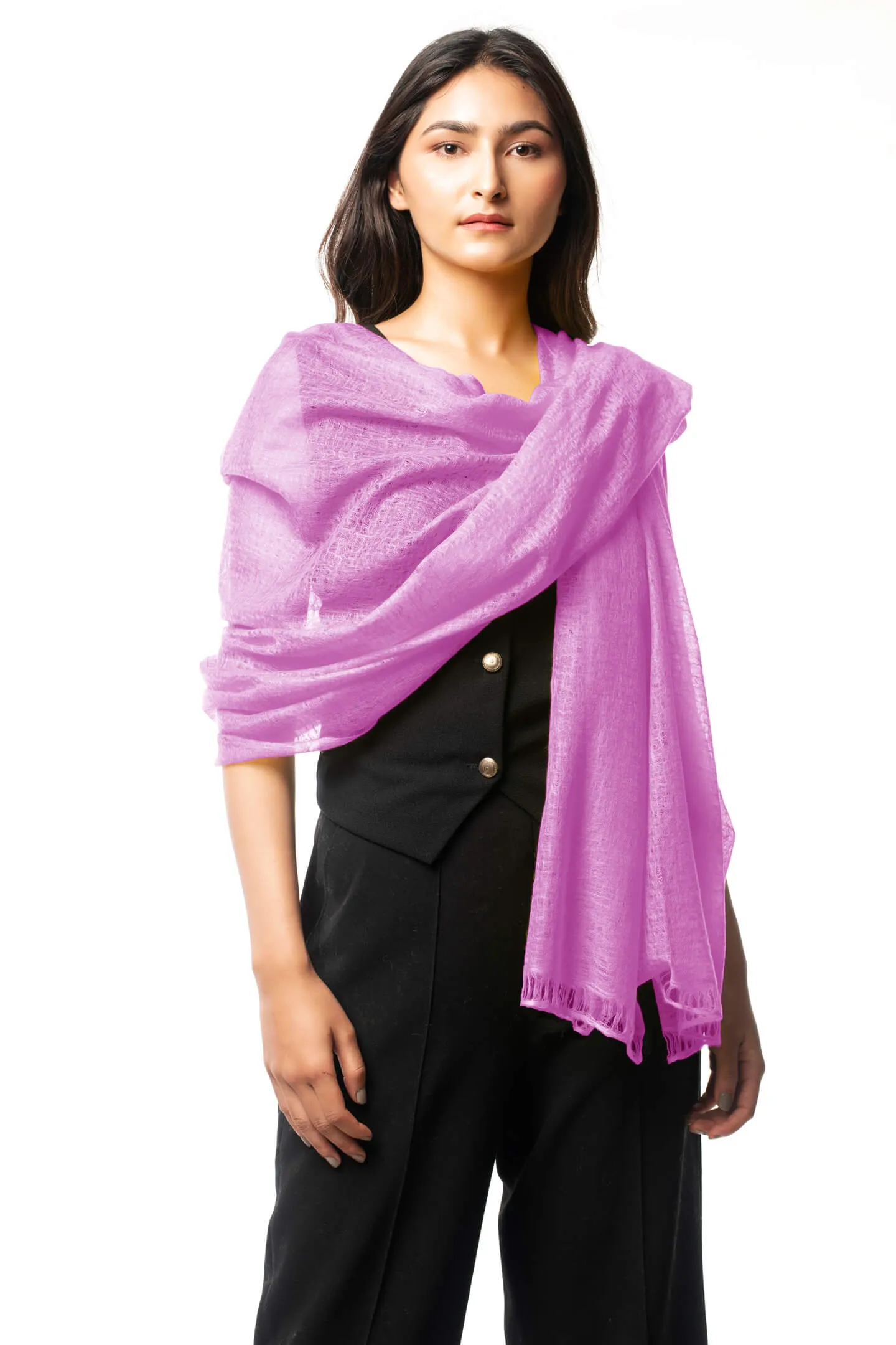 Handwoven Pure Cashmere Scarf Shawl in Persian Pink