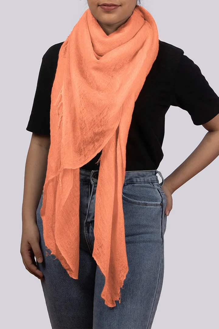 Handwoven Pure Cashmere Scarf Shawl in Tangerine Orange