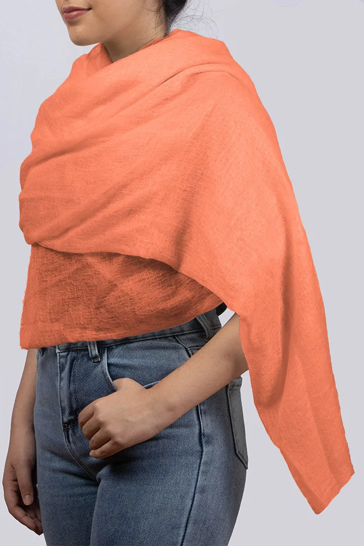 Handwoven Pure Cashmere Scarf Shawl in Tangerine Orange