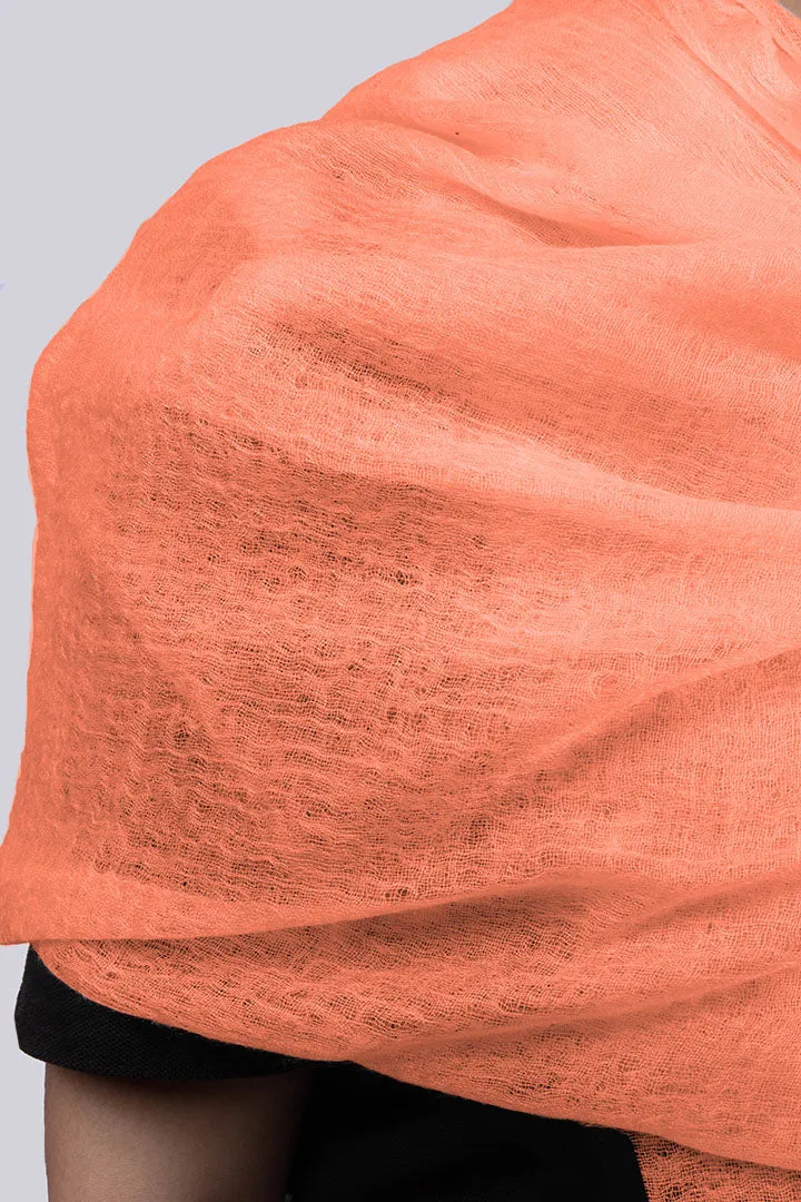 Handwoven Pure Cashmere Scarf Shawl in Tangerine Orange