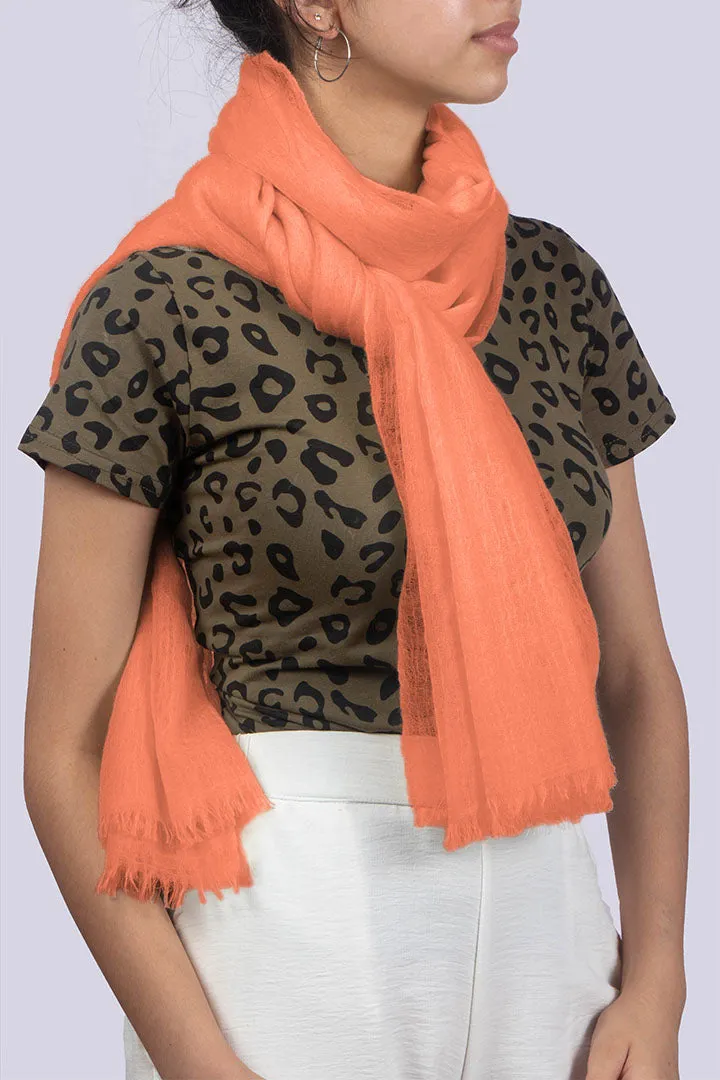 Handwoven Pure Cashmere Scarf Shawl in Tangerine Orange