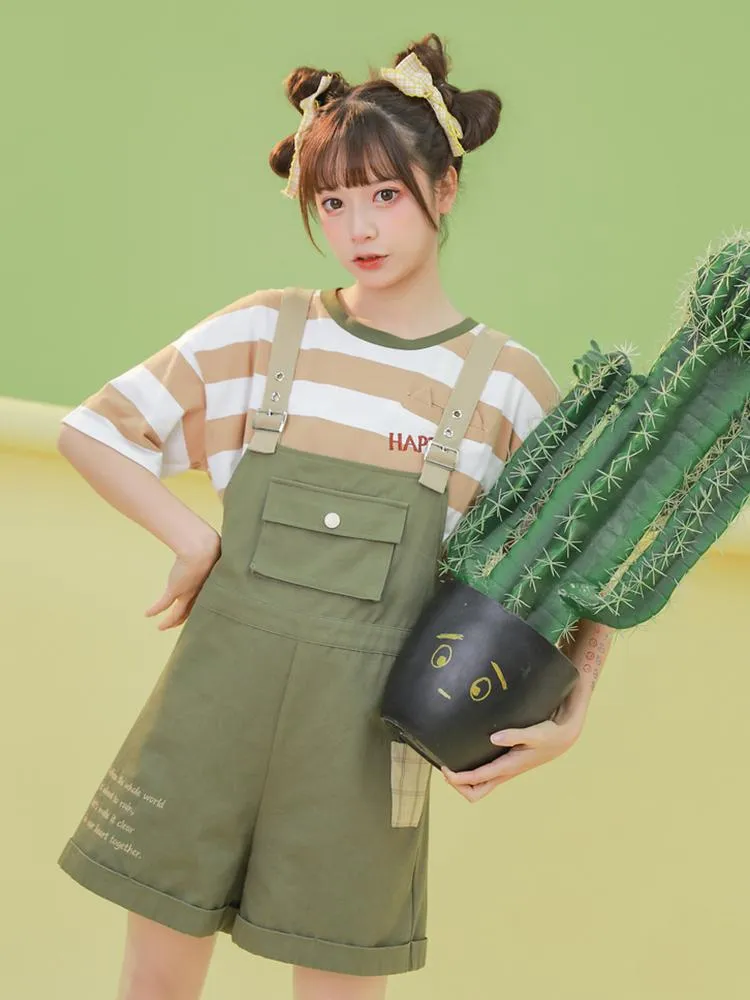 Happy Cactus Tee & Overall Shorts