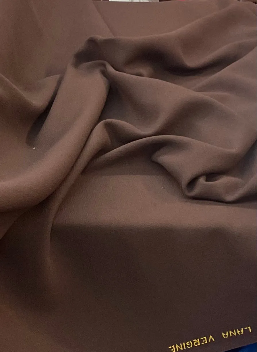 Italian Designer Double Faced Virgin Wool Crepe - Brown