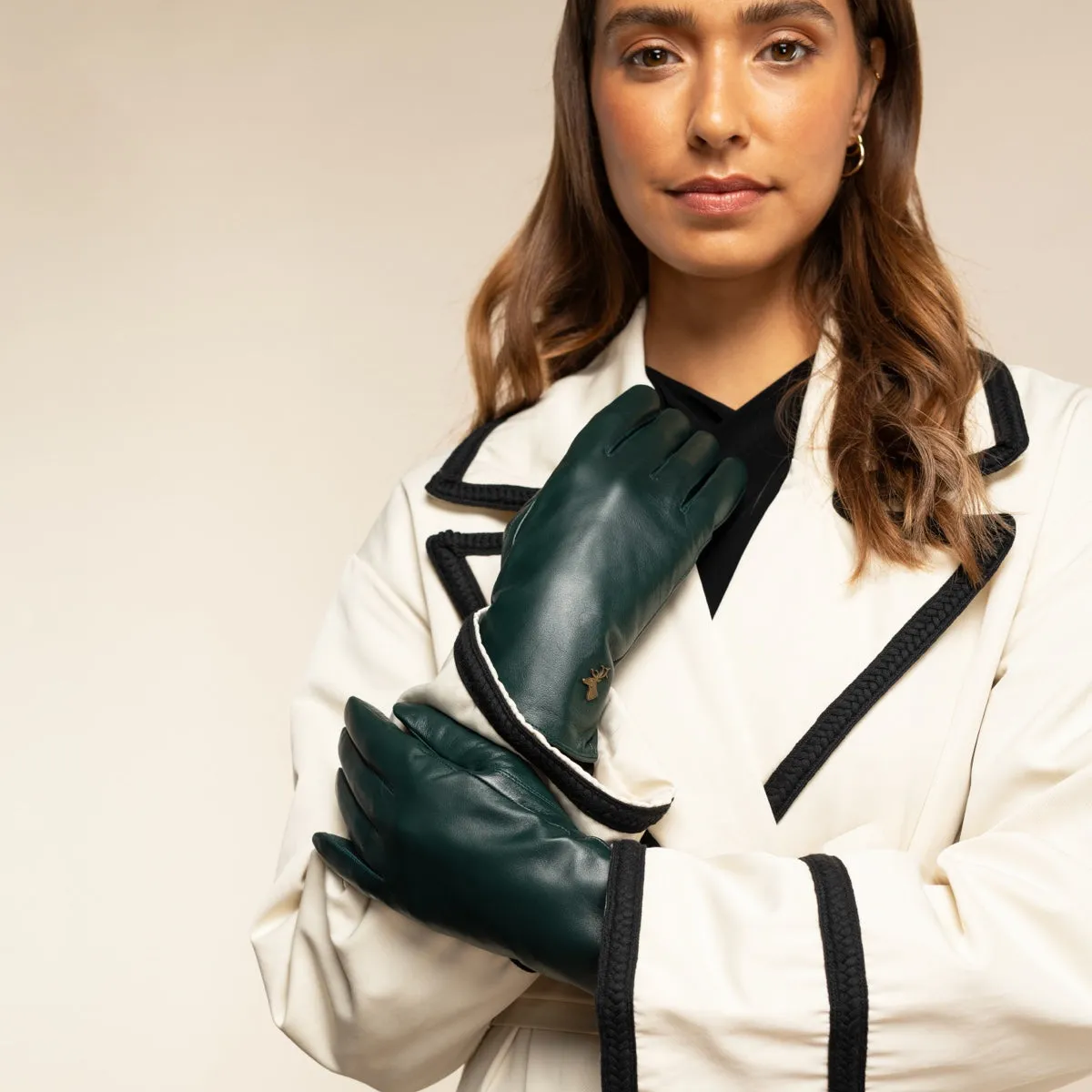 Ivy (dark green) - sheepskin leather gloves with wool/cashmere lining & touchscreen feature