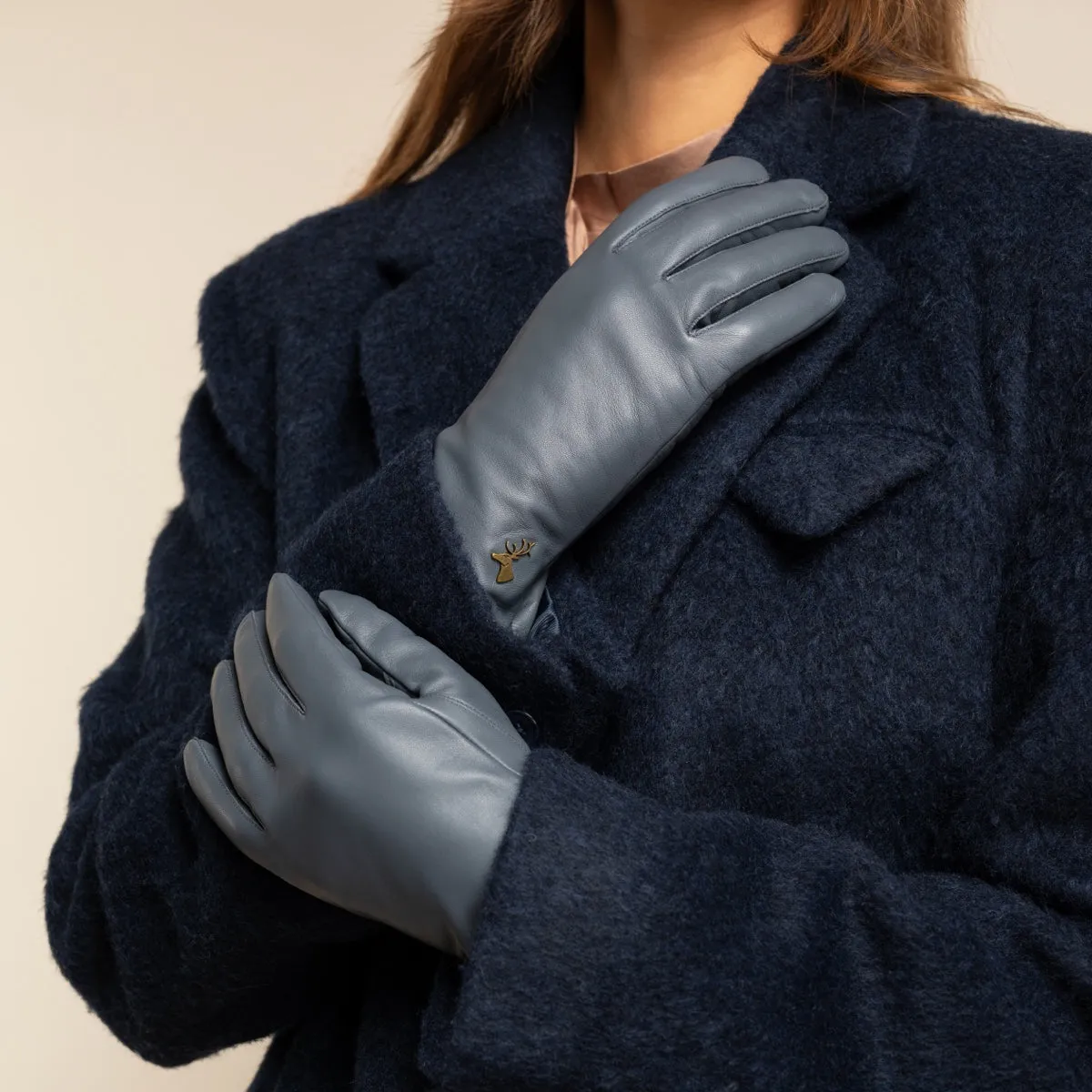 Ivy (grey) – sheepskin leather gloves with wool/cashmere lining & touchscreen feature