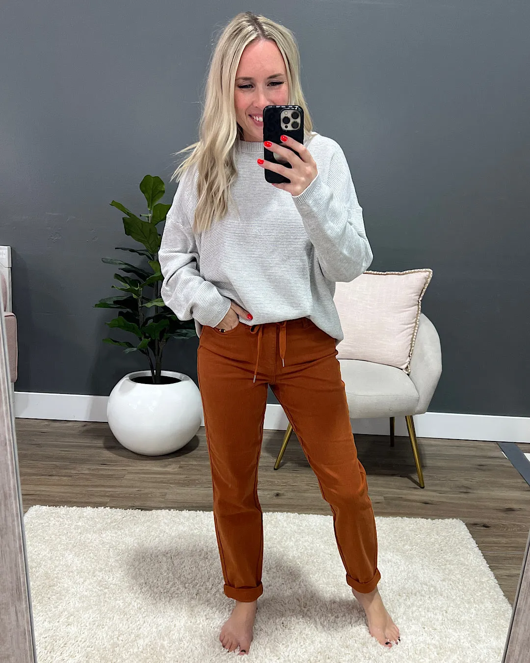 Judy Blue Double Cuff Jogger Jeans - Auburn Orange