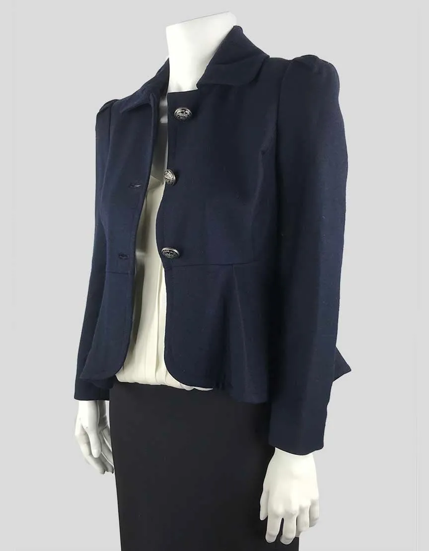 Juicy Couture Collared Long Sleeved Blazer In A Light Weight Navy Wool Size Small