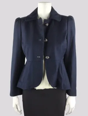 Juicy Couture Collared Long Sleeved Blazer In A Light Weight Navy Wool Size Small