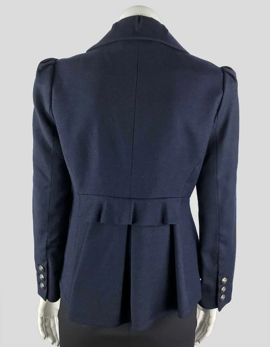 Juicy Couture Collared Long Sleeved Blazer In A Light Weight Navy Wool Size Small