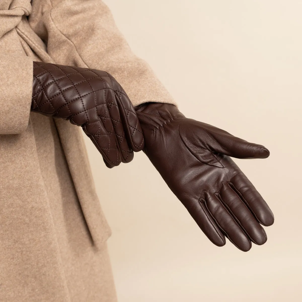 Kira (brown) - sheepskin leather gloves with wool/cashmere lining & touchscreen feature