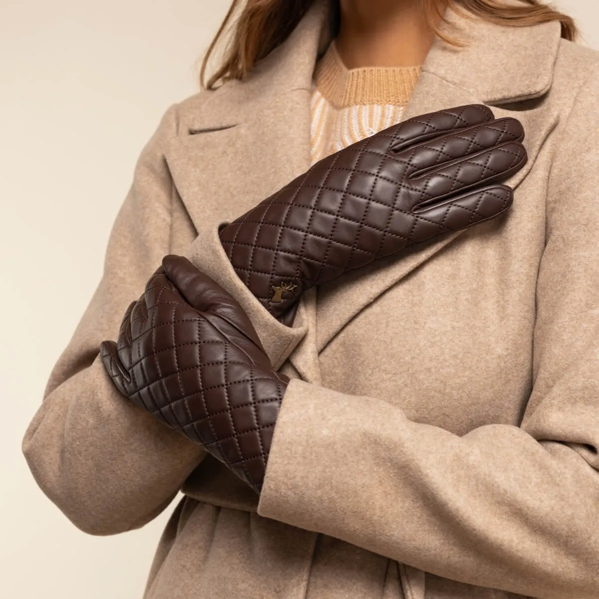 Kira (brown) - sheepskin leather gloves with wool/cashmere lining & touchscreen feature