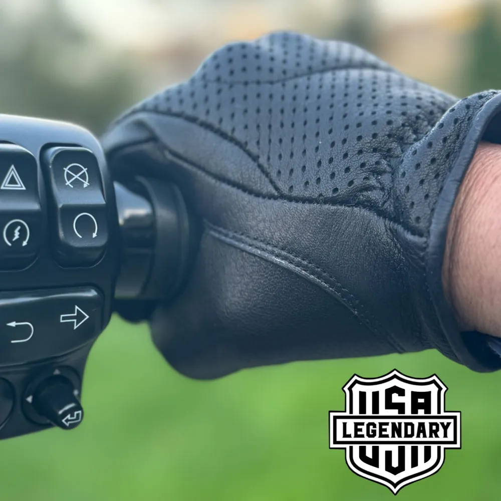 Legendary 'Uppercut' Deerskin Short Wrist Perforated Knuckle Defense Touchscreen Motorcycle Gloves