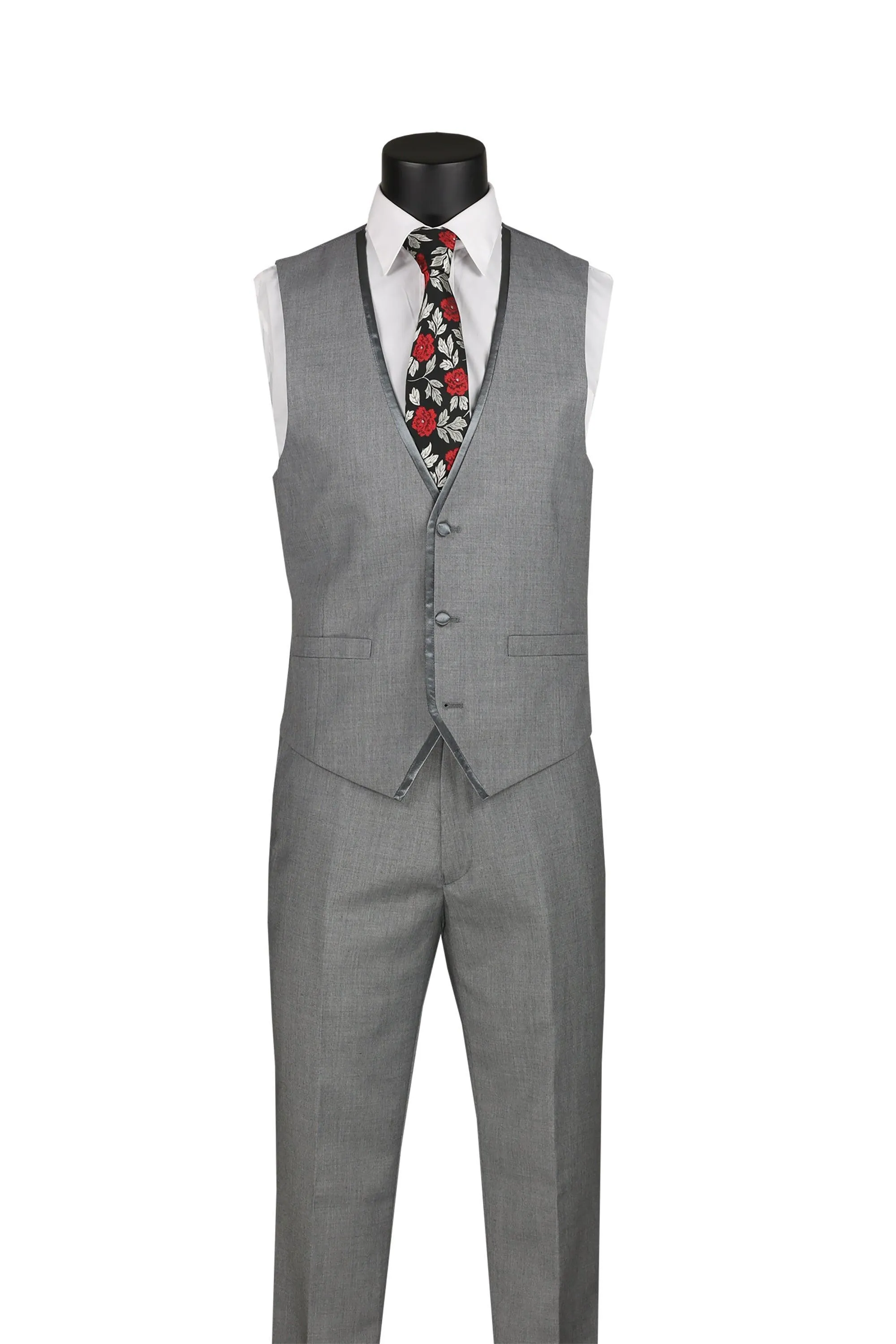 Light Gray Trimmed Lapel Slim Fit 3 Piece Suit