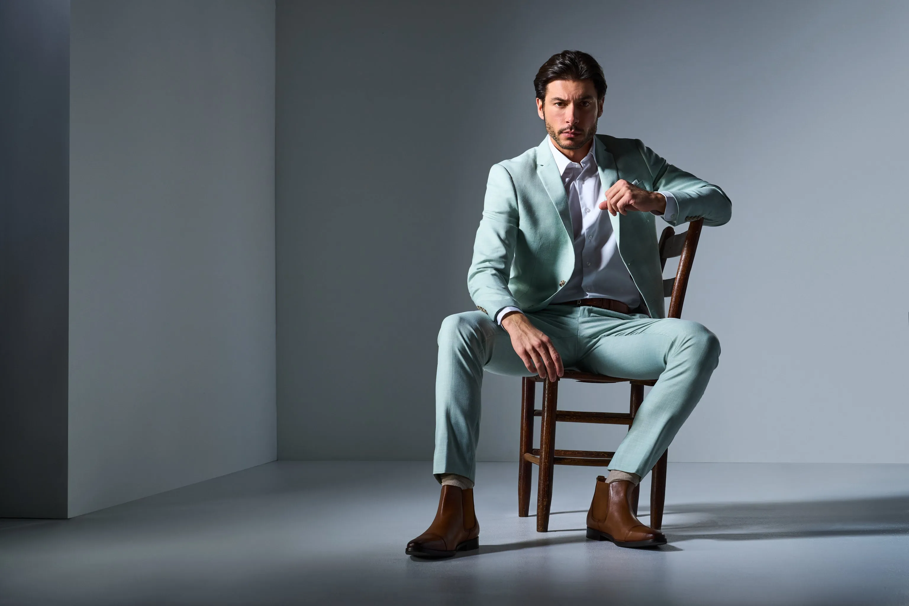 Light Sage Sharkskin 2 Button Suit