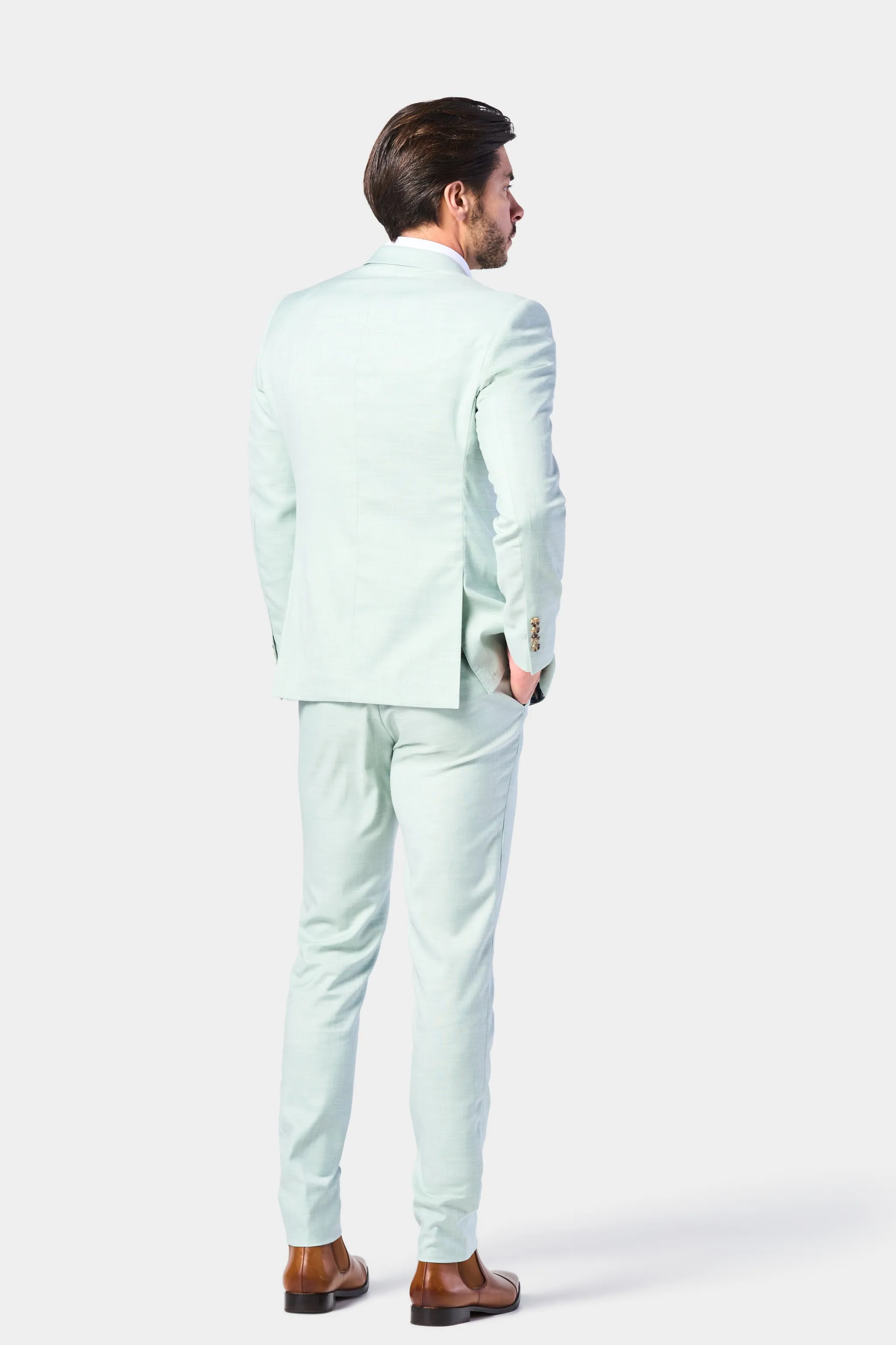 Light Sage Sharkskin 2 Button Suit