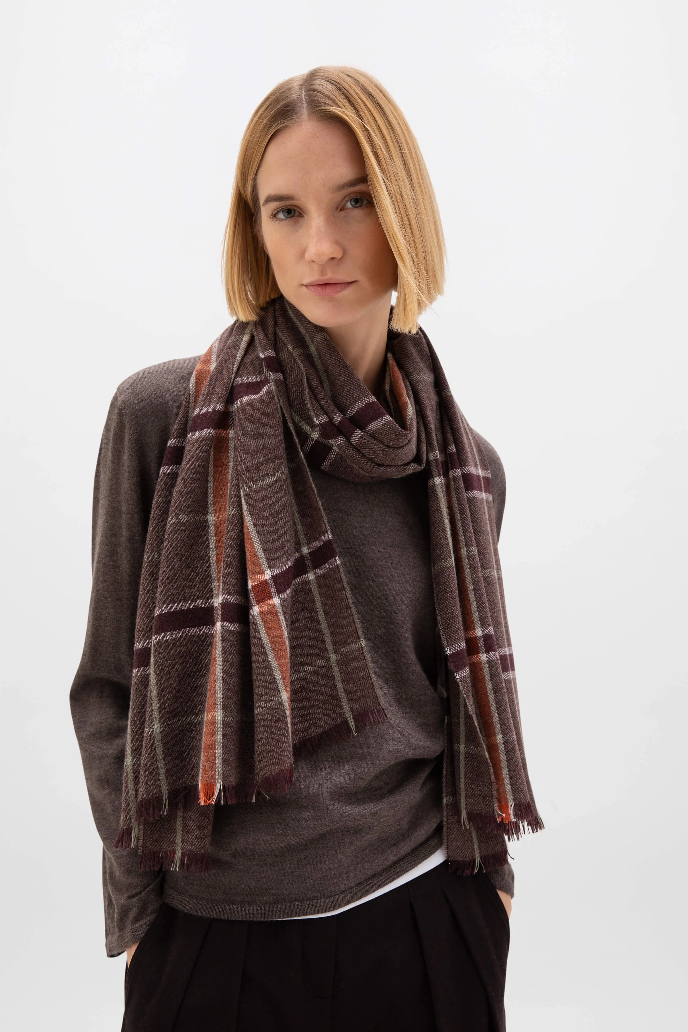 Madras Check Lightweight Cashmere Stole