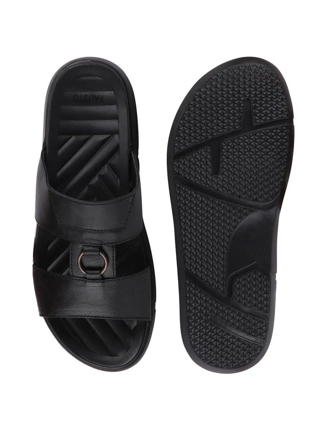 Men Black Casual Leather Slip-On Dress Slippers