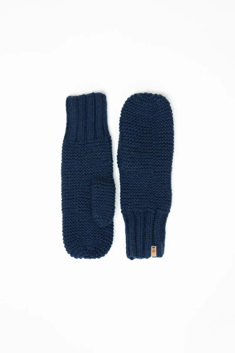 Merino Garter Mittens in Dark Blue