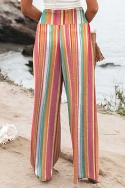 Multicolor striped high waist wide leg pants