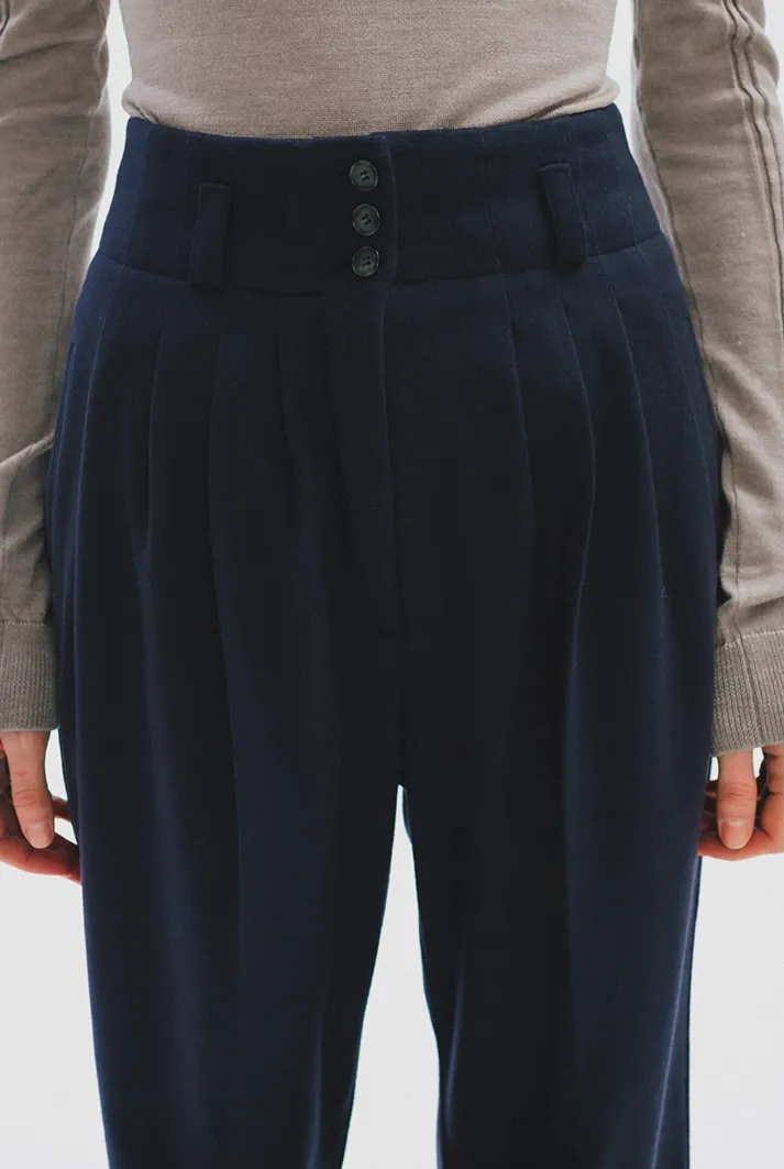 Pleated Wool High-Waisted Pants