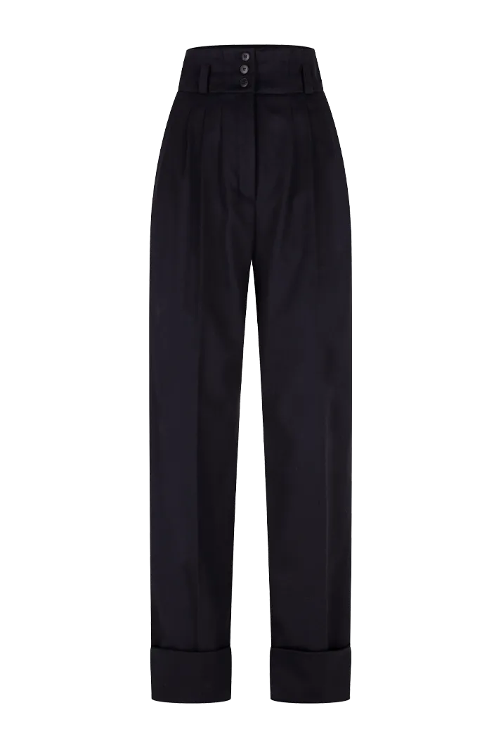 Pleated Wool High-Waisted Pants