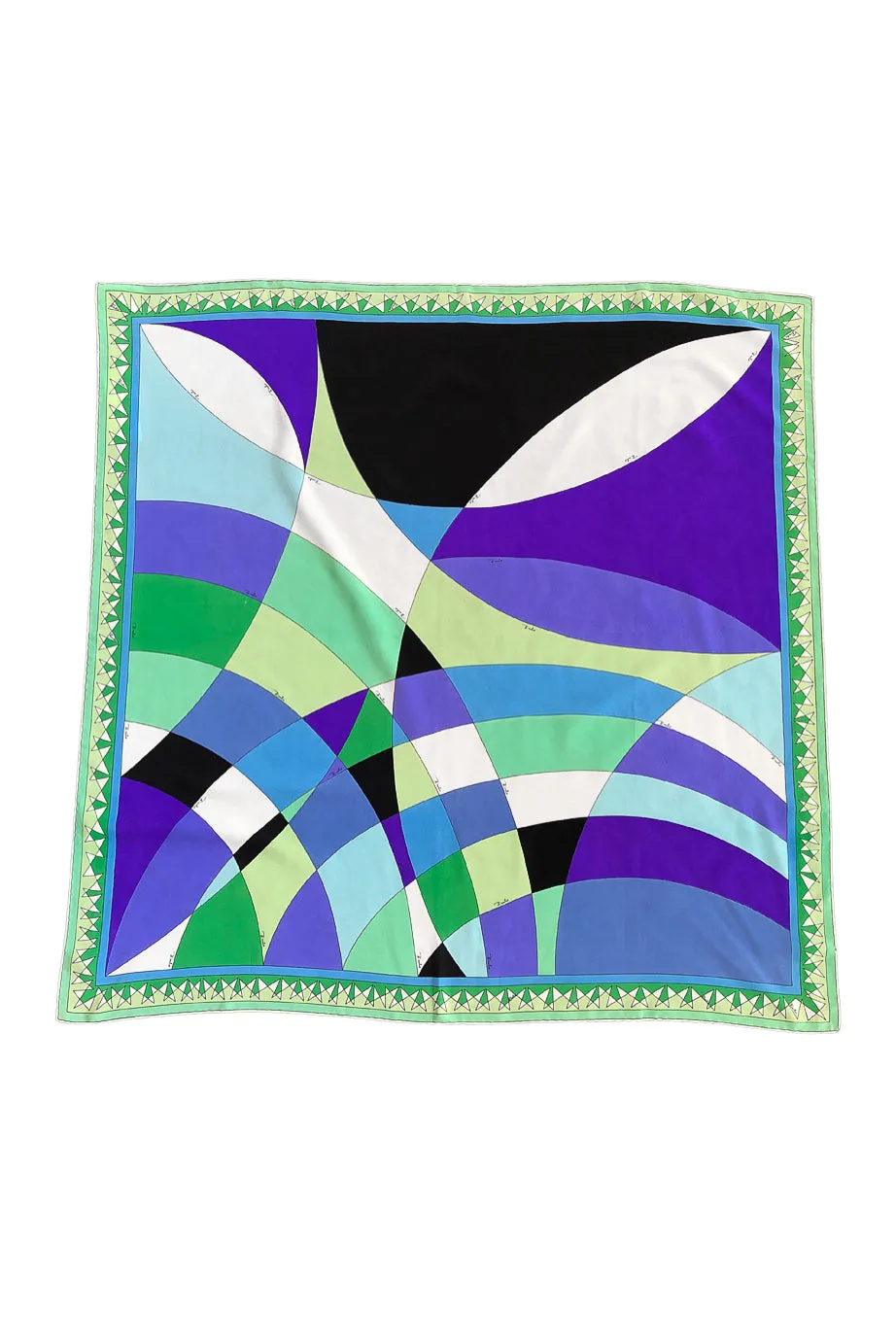 PUCCI GREEN BORDER MULTICOLOR PRINT SILK SCARF