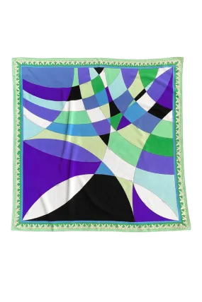 PUCCI GREEN BORDER MULTICOLOR PRINT SILK SCARF