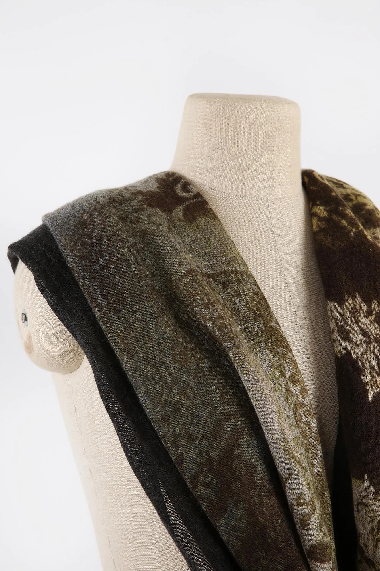 Pure Cashmere Scarf - Green & Brown