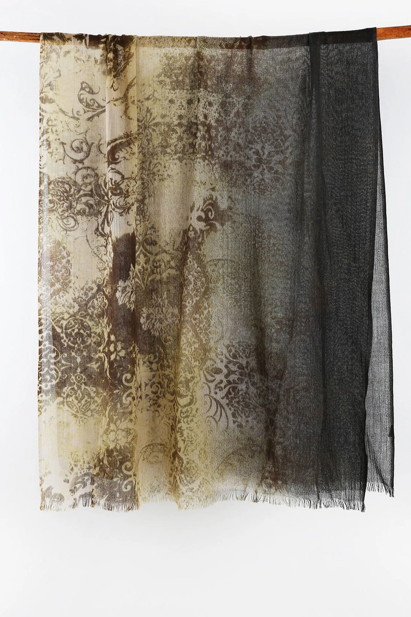 Pure Cashmere Scarf - Green & Brown