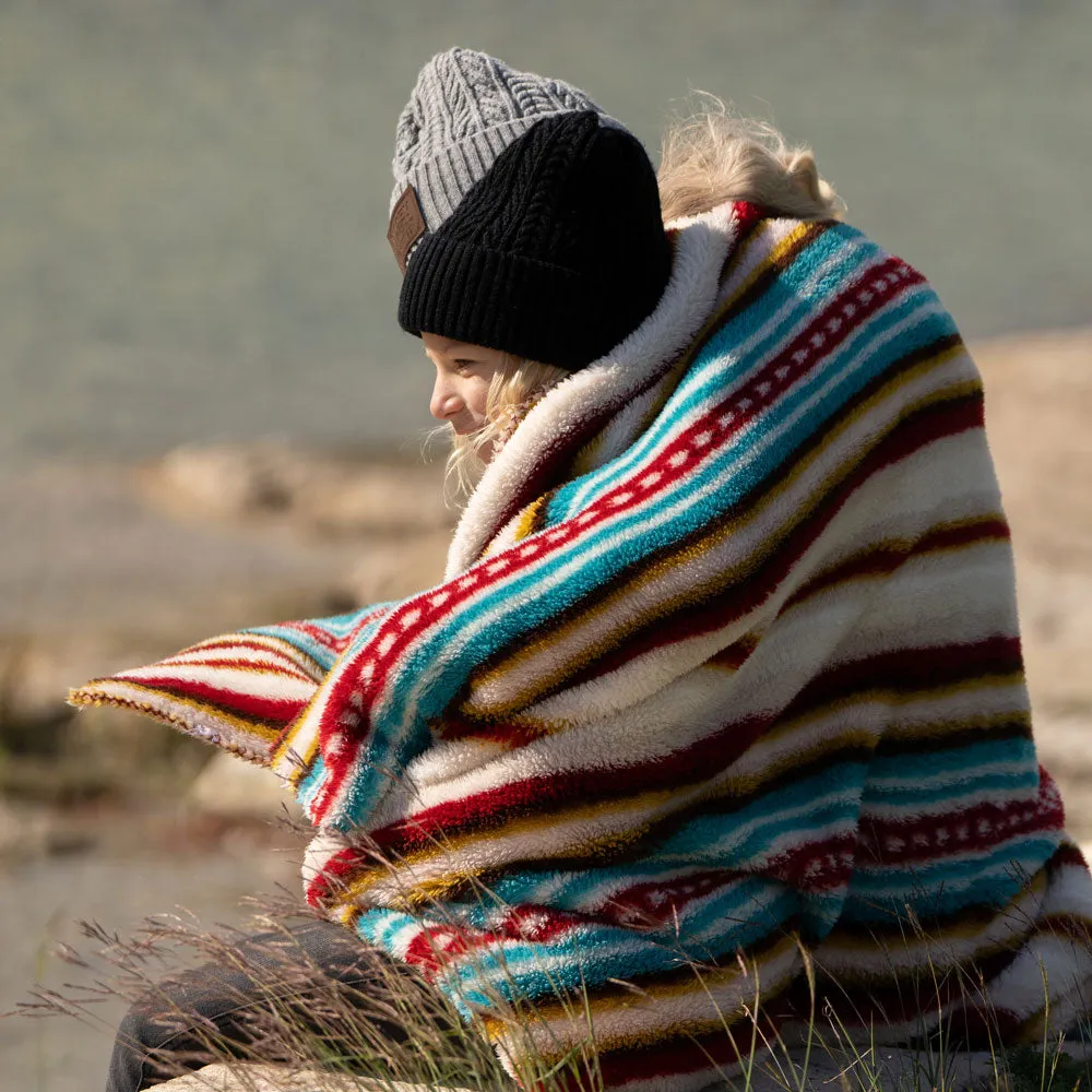 "Hooey Fleece Blanket" Red/White/Turquoise Serape