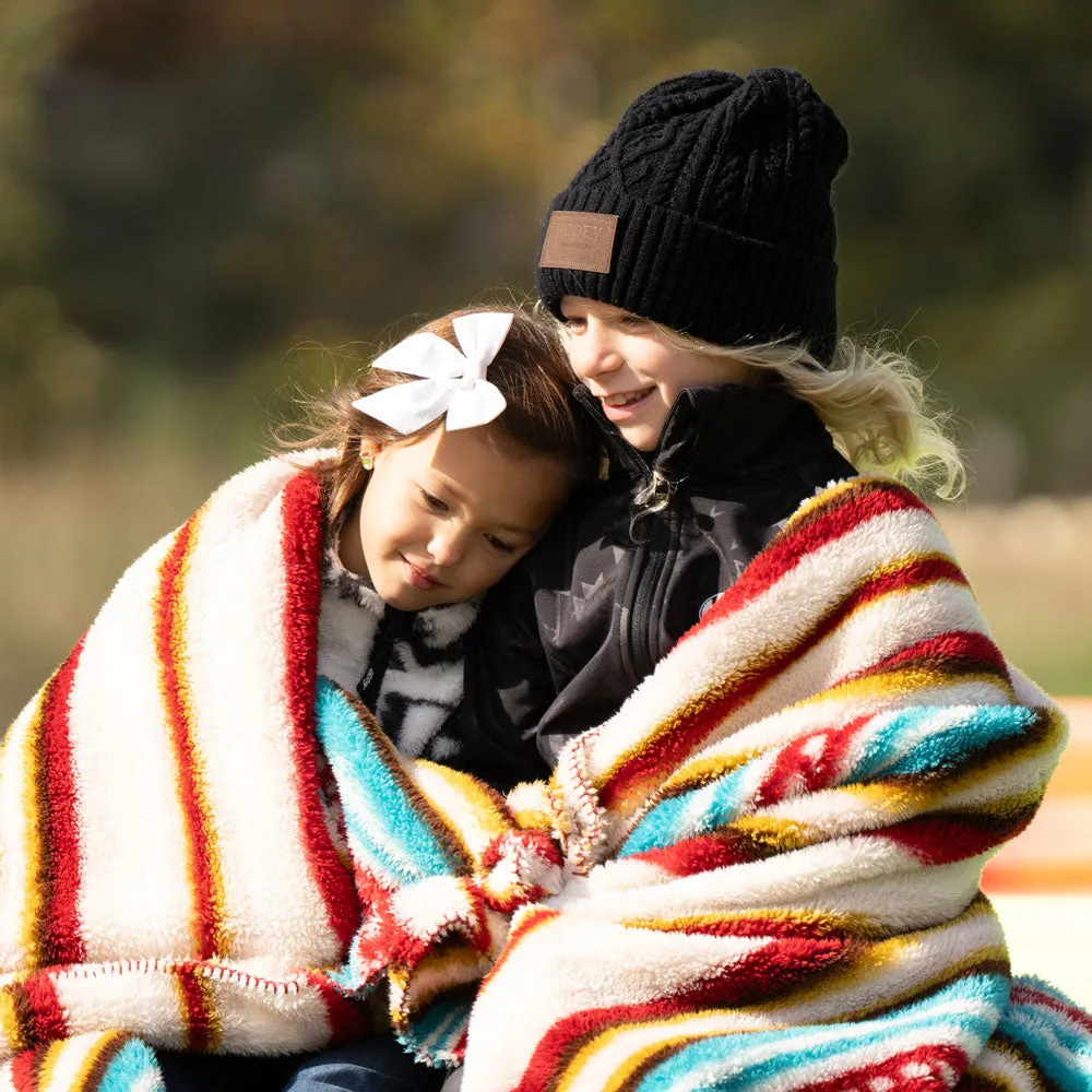 "Hooey Fleece Blanket" Red/White/Turquoise Serape