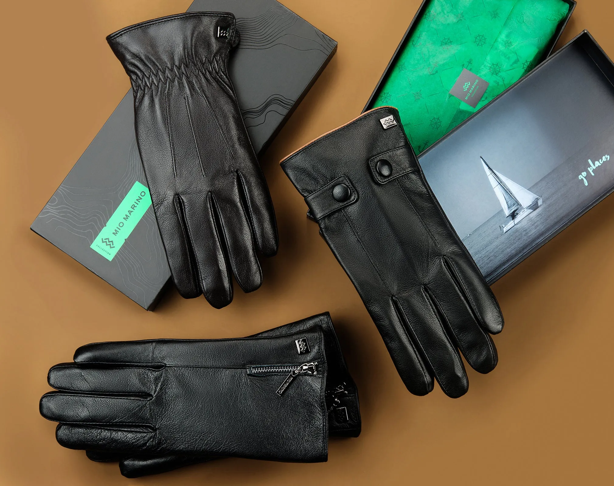 Ridged Real Leather Gloves