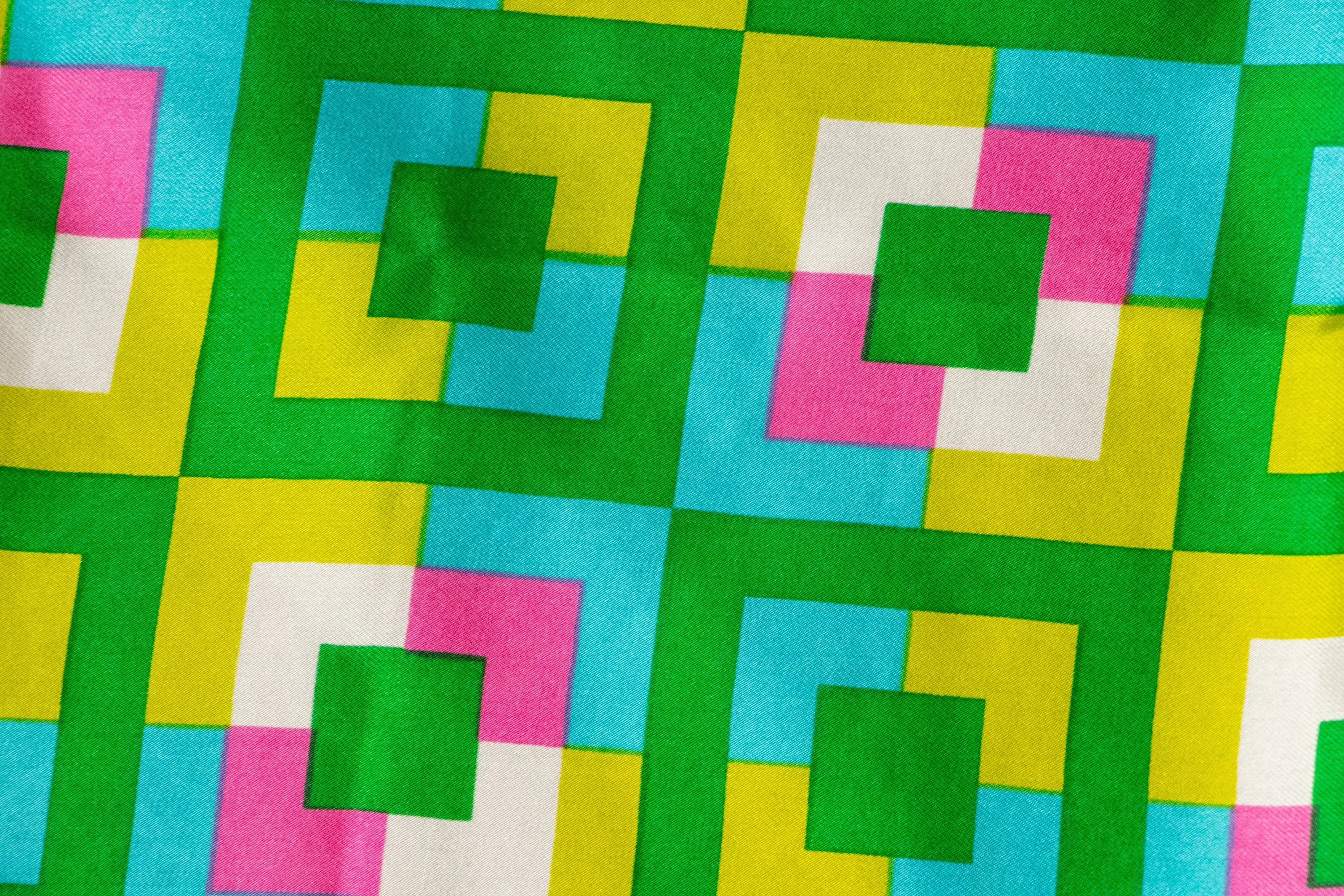 Silk Scarf Burmel DeadstockJa pan Geometric 1970s