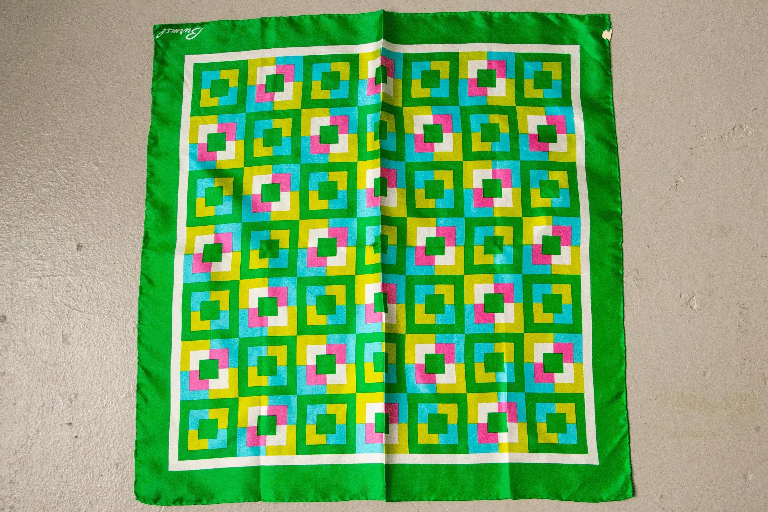 Silk Scarf Burmel DeadstockJa pan Geometric 1970s