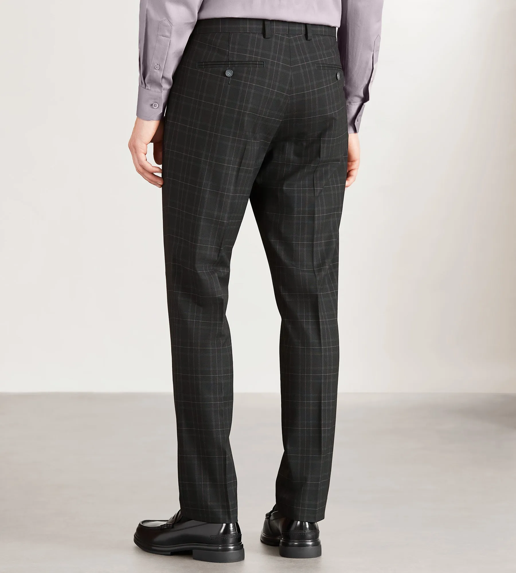 Slim Fit Black Plaid Suit Pants