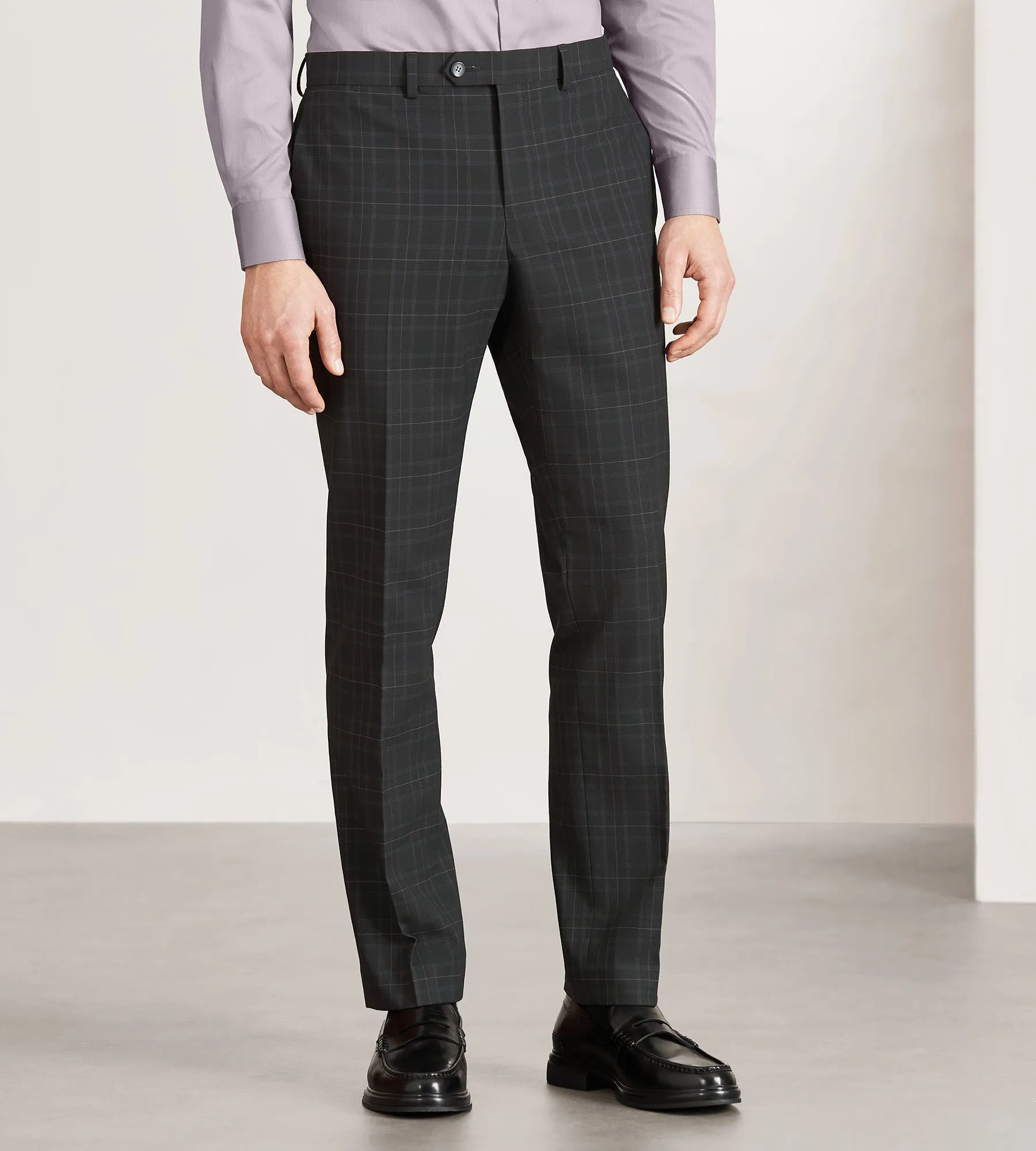 Slim Fit Black Plaid Suit Pants