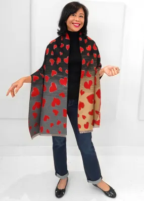 Tom & Eva - Reversible Ombre Hearts Scarf