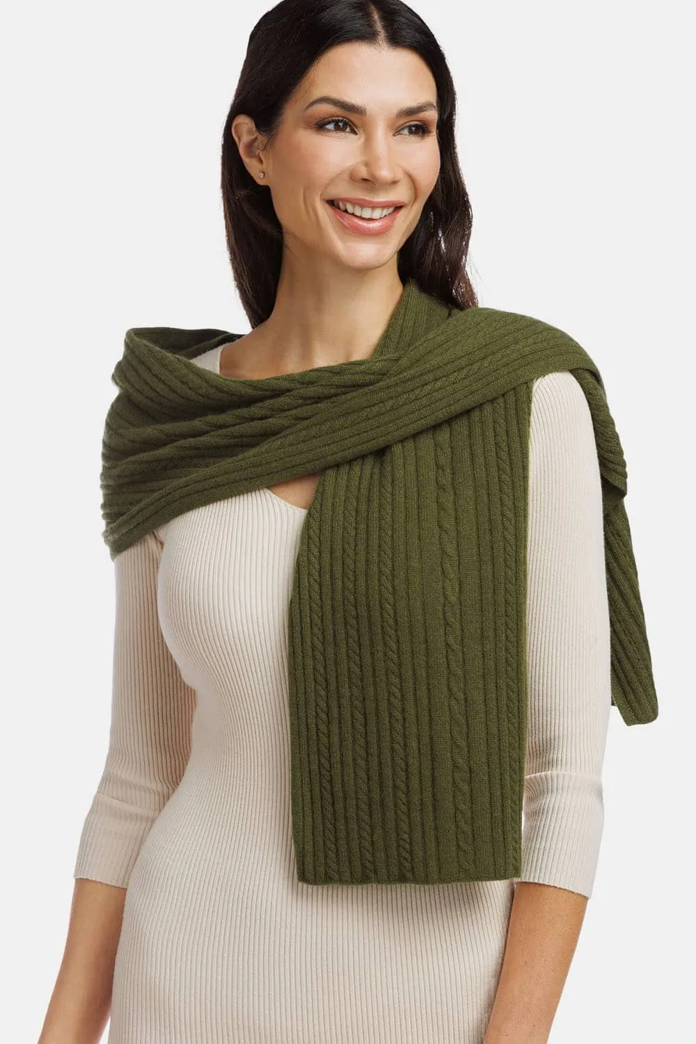 Women's 100% Cashmere Cable Knit Scarf with Gift Box