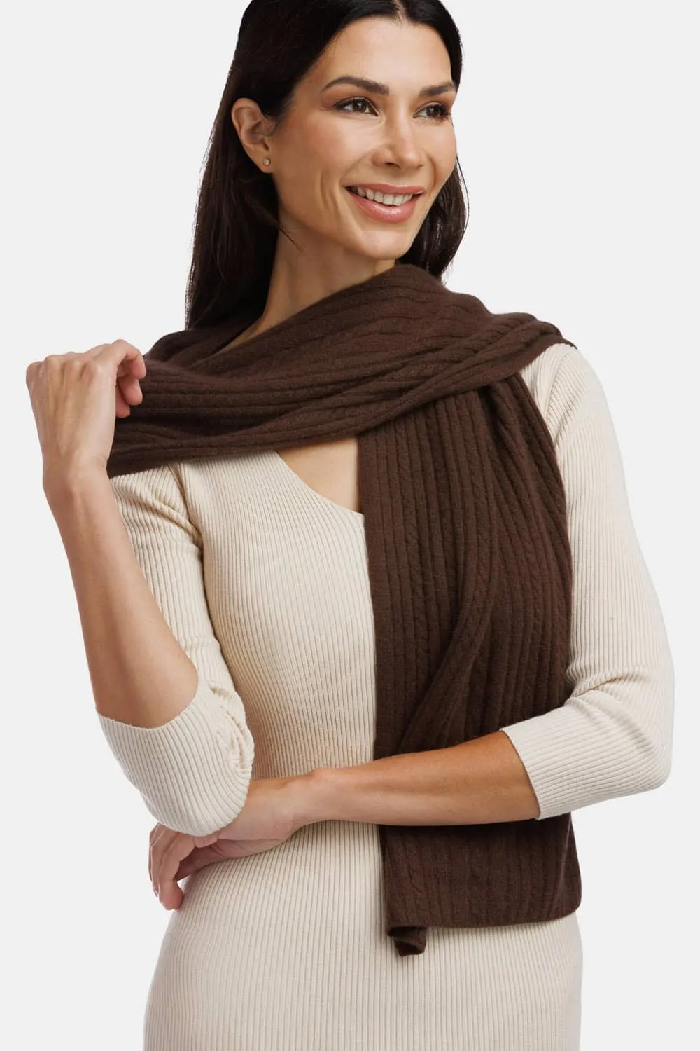 Women's 100% Cashmere Cable Knit Scarf with Gift Box