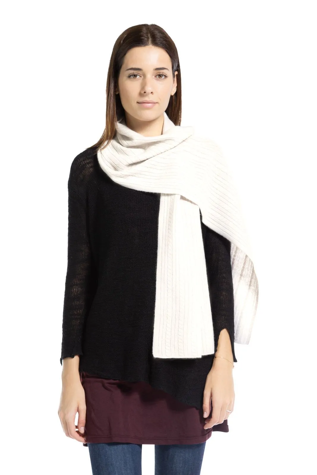 Women's 100% Cashmere Cable Knit Scarf with Gift Box