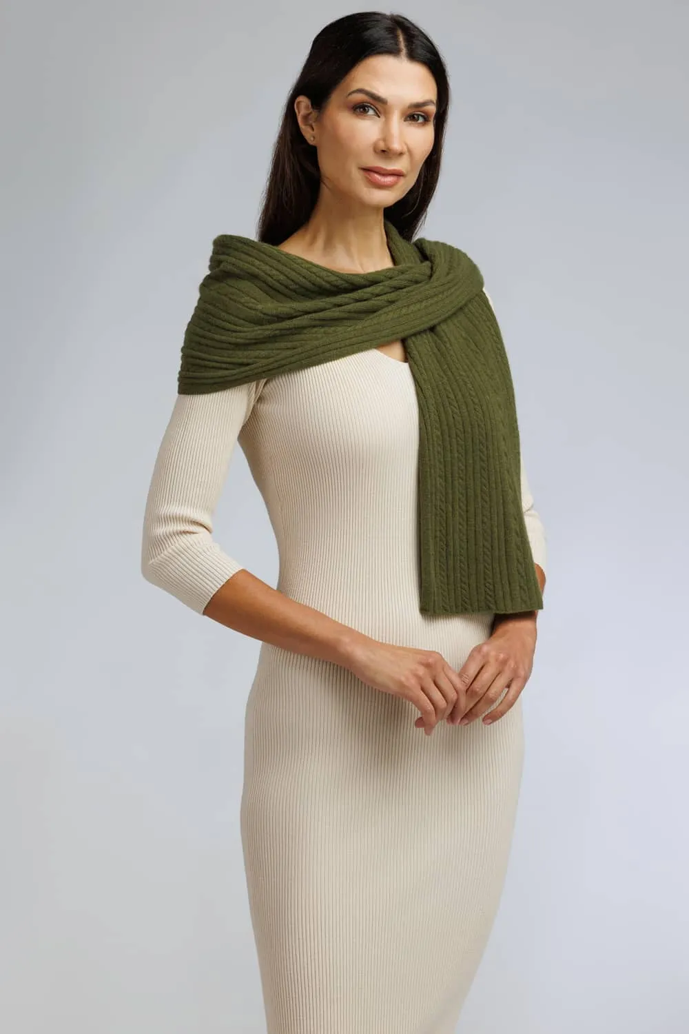 Women's 100% Cashmere Cable Knit Scarf with Gift Box