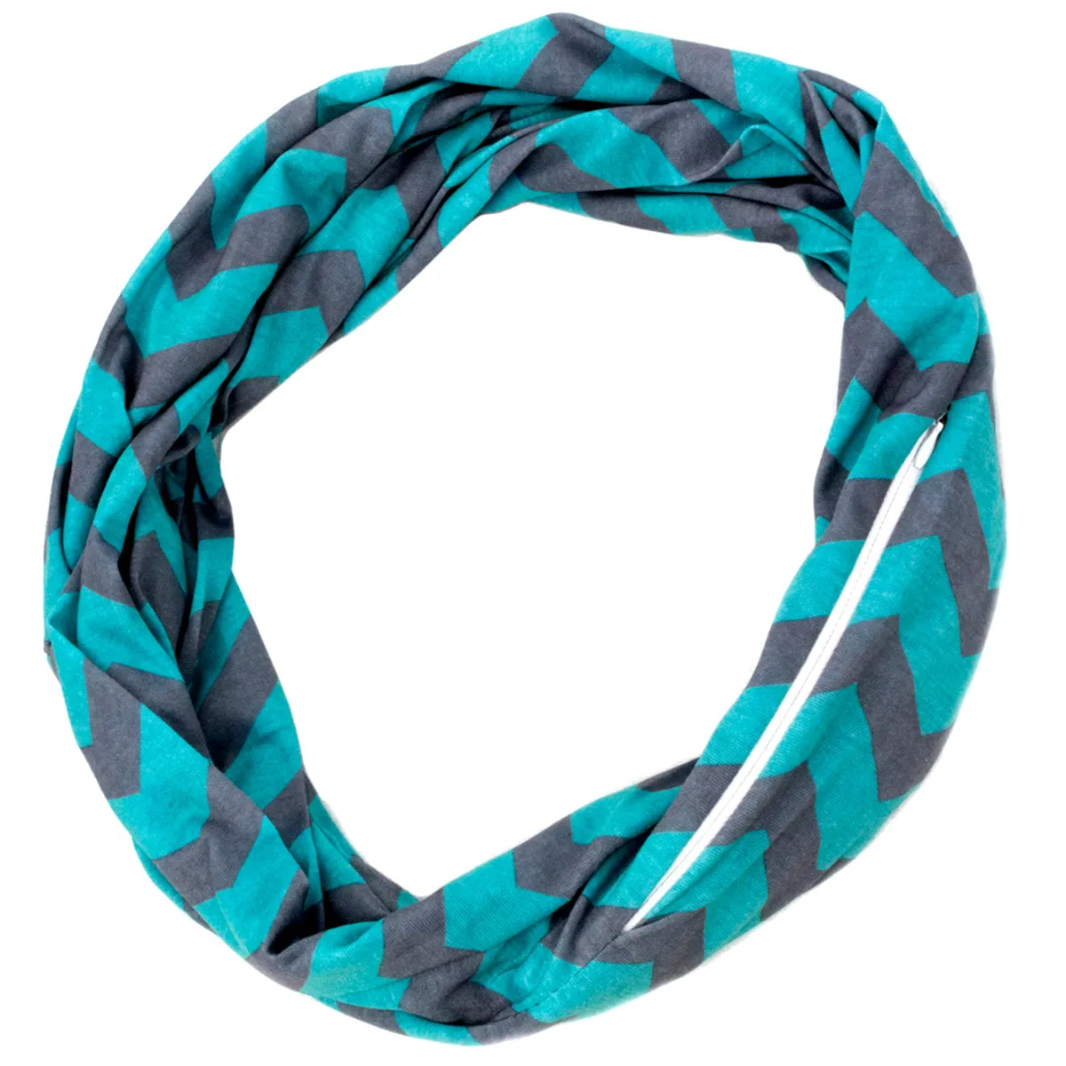 Women's Chevron Print Infinity Scarf with Zipper Pocket, Chevron Scarf Design, Infinity Scarves