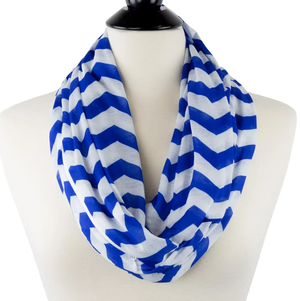 Women's Chevron Print Infinity Scarf with Zipper Pocket, Chevron Scarf Design, Infinity Scarves