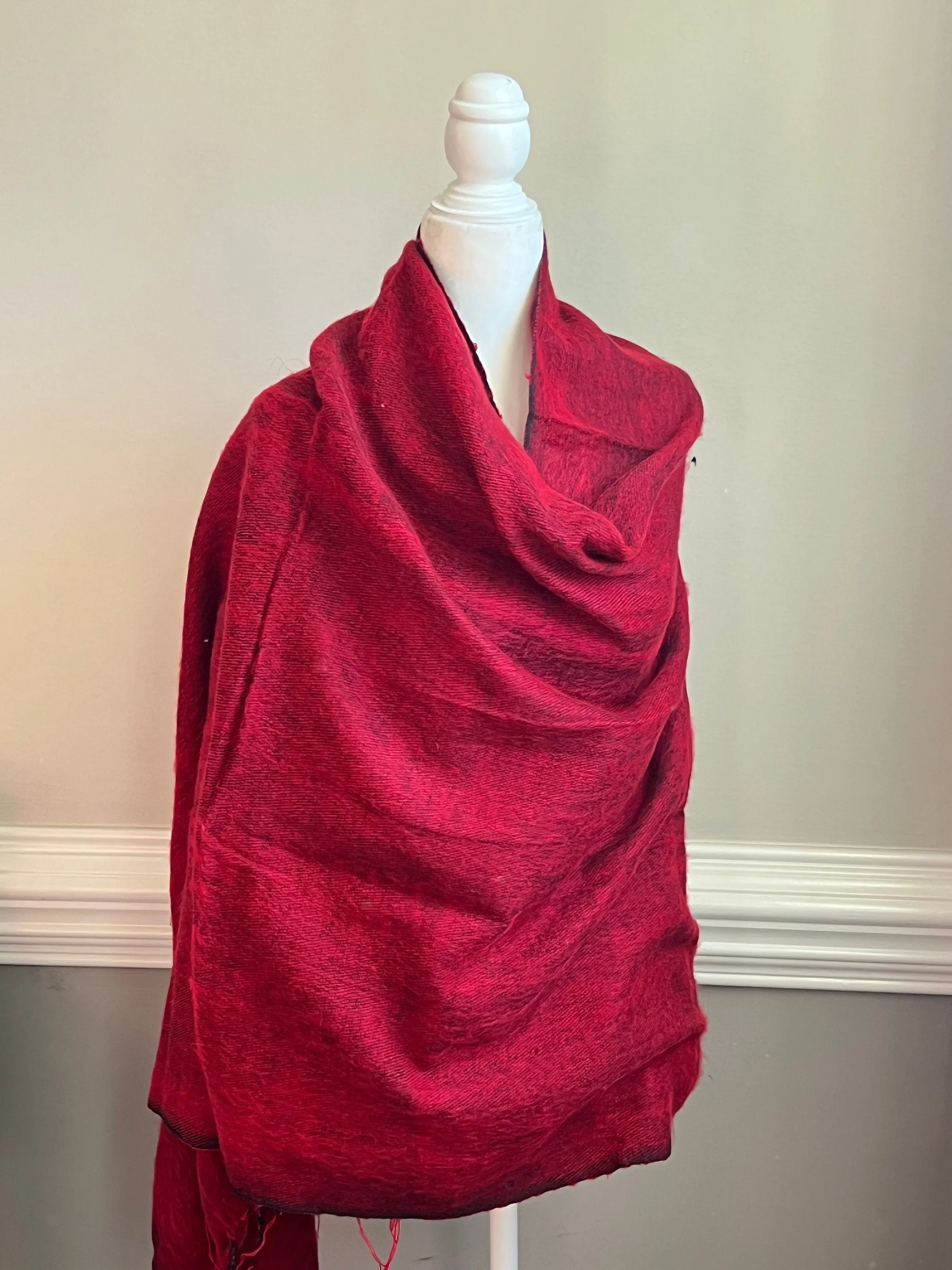 Yak Wool Scarf, Himalayan Nepal, Soft and Warm, Cozy oversize Scarf in Red, Handmade in Nepal, Gift for her